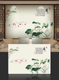 水墨荷花背景墙