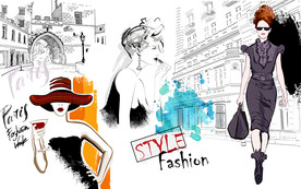 时尚美女涂鸦城市服饰背景墙