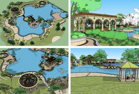 景观湖水公园花园游园儿童游乐园