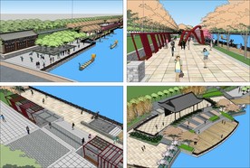 江边湖水景观风光带公园花园游园