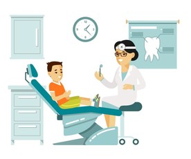 矢量儿童看牙医拔牙场景插画设计