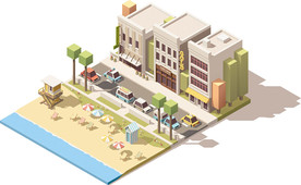 3D立体酒店建筑矢量插画