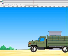 绿色卡车在岗位亭行驶而过6秒