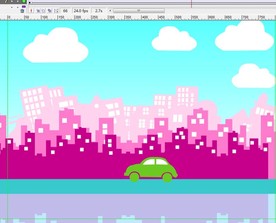 扁平城市有绿色环保汽车行驶过6