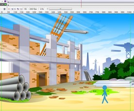 蓝色火柴人在工地上走过9秒