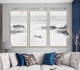 山水装饰画 三联画