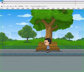 农村小孩走在城市绿化道8秒