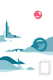 手绘山水风景色