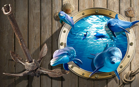 3D立体海豚背景墙