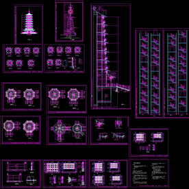 七层仿古佛塔建筑施工图