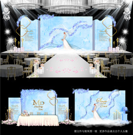 蓝色大理石纹婚礼舞台效果图