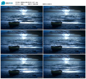 夜晚海边沙滩小船 舞台背景视频