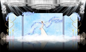 蓝色大理石纹主题婚礼舞台效果图