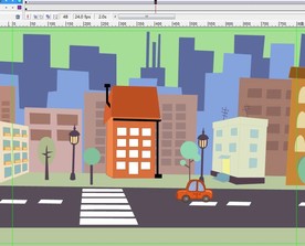 红色汽车经过城镇6秒