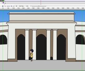 男孩从图书馆建筑里走出来10秒