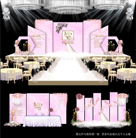 粉色大理石纹主题婚礼舞台效果图