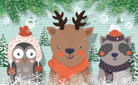 卡通动物冬景圣诞背景