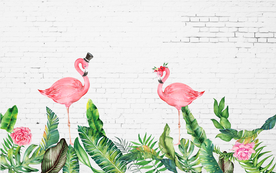 热带植物背景 火烈鸟