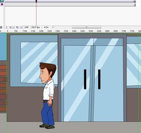衬衫男子经过玻璃窗户门7秒