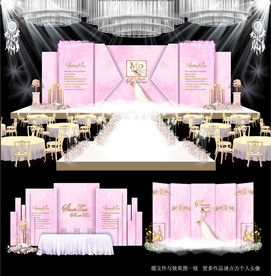 粉色大理石主题婚礼舞台效果图