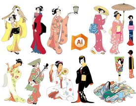 矢量日本传统艺伎