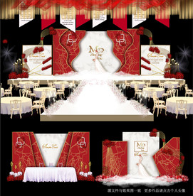 红白色大理石主题婚礼舞台效果图