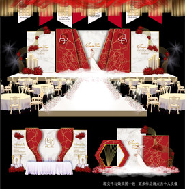 红白大理石主题婚礼舞台效果图