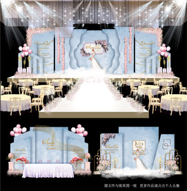 蓝色大理石主题婚礼舞台效果图