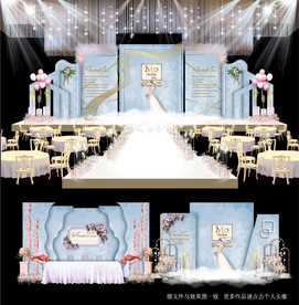 蓝色婚礼主题舞台效果图