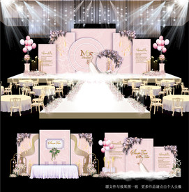 粉色大理石婚礼主题舞台效果图
