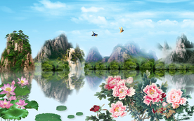 山水画 现代山水 山水背景墙