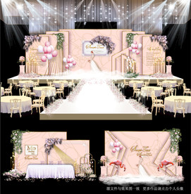 粉色大理石主题婚礼舞台效果图