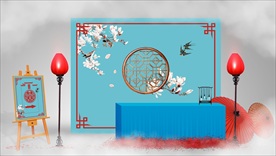 中式红青迎宾效果图设计签到