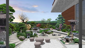 日式别墅庭院效果图