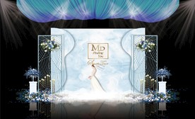 蓝色大理石主题婚礼舞台效果图