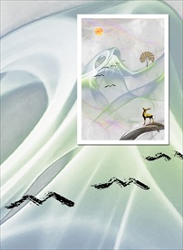 烟雾线条麋鹿飞鸟山水背景墙玄关