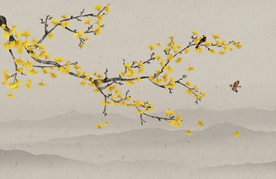 大型高清银杏花鸟壁纸 山水画