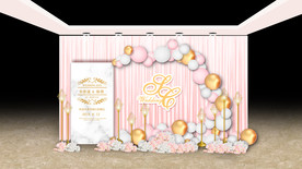 粉白色气球主题婚礼迎宾区
