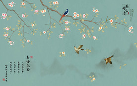 工笔花鸟背景墙