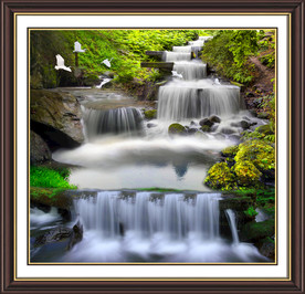 客厅山水画 流水生财 高山流水