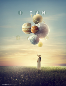 女孩放飞漂浮的球体