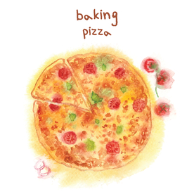 水彩手绘披萨