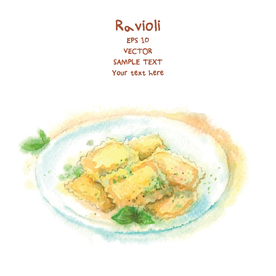 水彩手绘意式馄饨