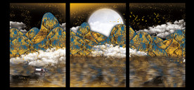 中国风山峦晶瓷风景客厅酒店书房