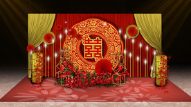 红金色中式婚礼迎宾区
