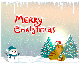 圣诞素材雪人猫松树 背景场景