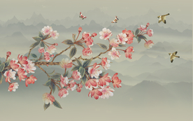大型禅意山水花鸟壁纸