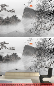 新中式禅意意境抽象水墨山水