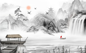 新中式江南山水电视背景墙