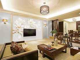 中国兰花彩雕背景墙兰花壁画